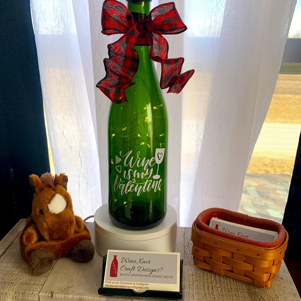 Hand Crafted- 'Wine is My Valentine' wine bottle lantern